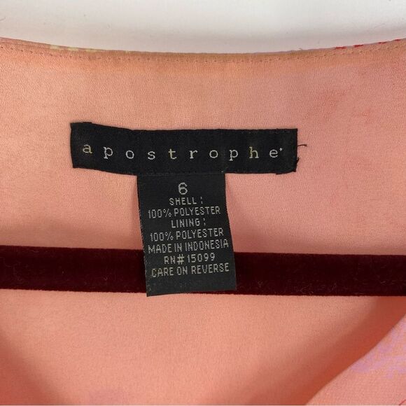 Apostrophe Peach and Red Floral Blouse size 6 - Picture 2 of 3